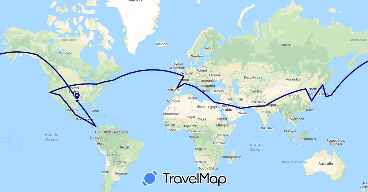 TravelMap itinerary: driving in United Arab Emirates, Canada, China, Egypt, Spain, France, India, Italy, Japan, Mexico, Panama, Russia, United States (Africa, Asia, Europe, North America)